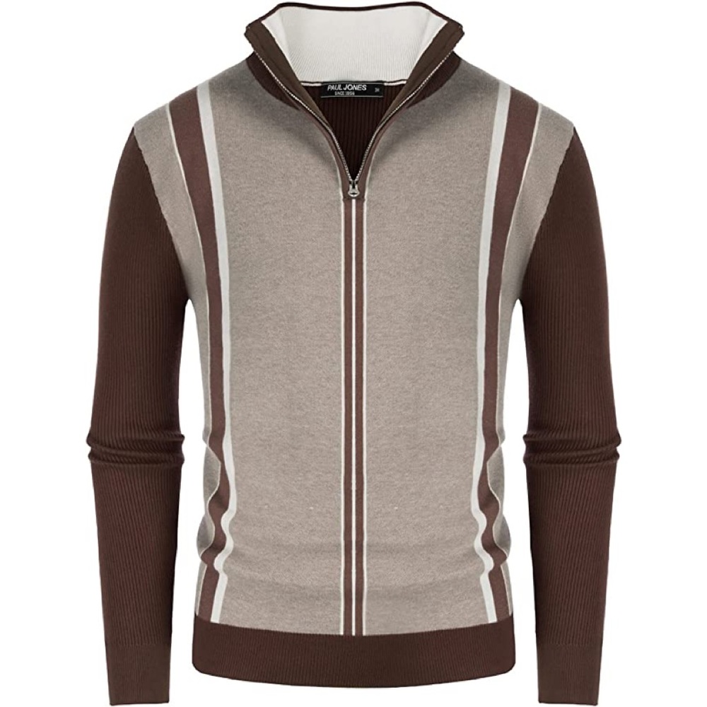New Mens Striped Zipper Sweater Multiple Sizes - Picture 1 of 2